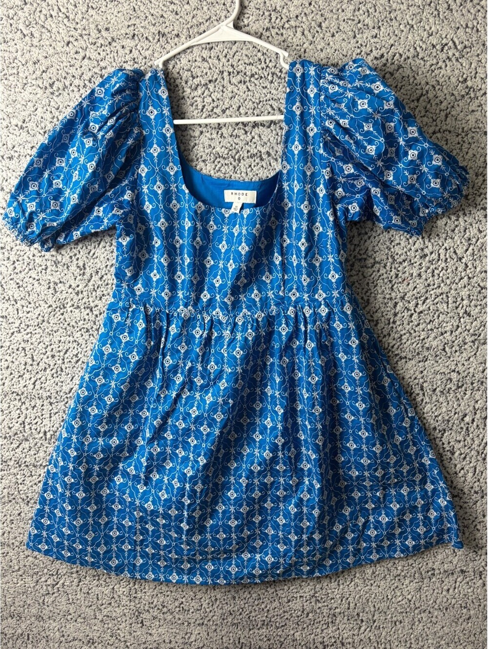 Rhode Target Blue White Embroidered Puff Sleeve Mini Dress Womens XS Cotton